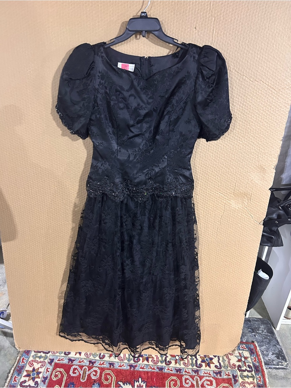 Scott McClintock Black Lace Midi Dress with Puff Sleeves